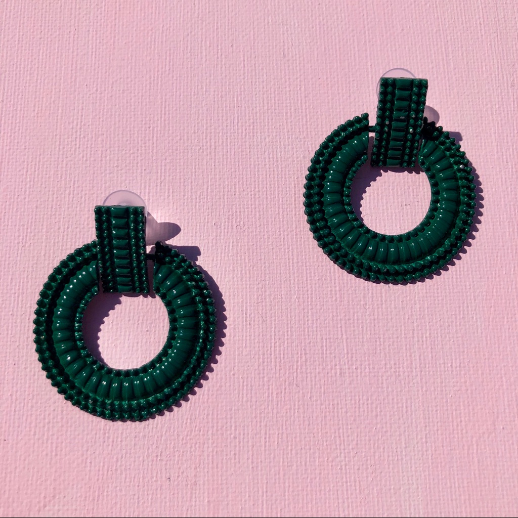 Stevie Green Metal Drop Circle Earrings
